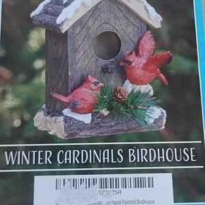 Winter Cardinals Birdhouse - Hand-Painted Brown and Red